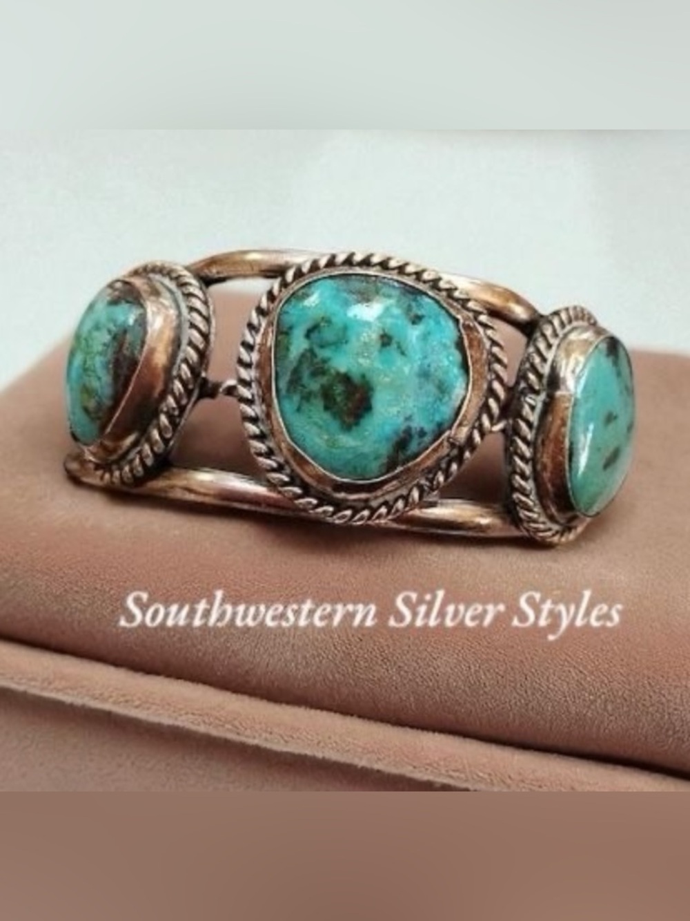 Vintage Southwestern Artisan Handmade Turquoise Sterling Silver Cuff Bracelet